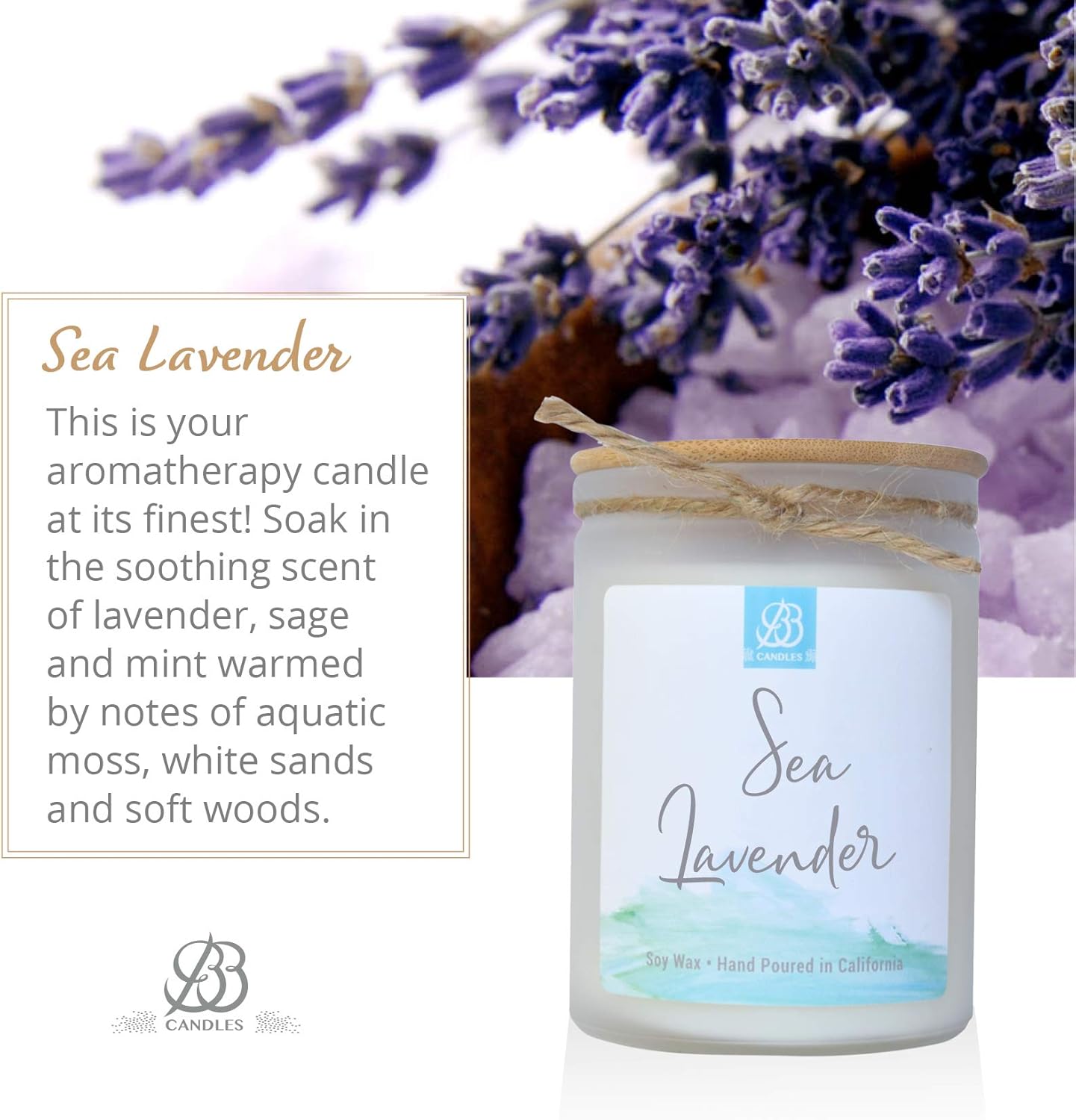 Amazon Com Bb Candles Coastal Essentials Natural Soy Hand Poured Candle Sea Lavender Scent Fragrant Coastal Candle With Strong Scents Artisan Candle 12oz 90 Hours Burn Time Home Improvement