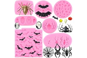 Mujiang Halloween Cupcake Fondant Molds Spider Bat Ghost Silicone Mold For Halloween Party Cake Decorating Chocolate Candy Gum Paste Polymer Clay Set Of 7