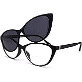 SA106 Cateye Magnetic Clip On Polarized Sunglasses On Bifocal Reading Glasses