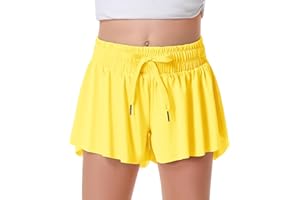 DOCUMO Girls Flowy Shorts Butterfly Shorts for Kids with Pocket 2-in-1 Athletic Shorts Running Shorts for Girls