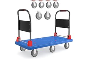 CHINCO STAR Heavy-Duty Platform Truck Cart with 2 Handrails and 6 of 6" Wheels 2200lbs Capacity Foldable Push Cart Dolly Large Flatbed Hand Cart Moving Dolly Cart for Groceries, Garage, Warehouse (50" L x 27" W)