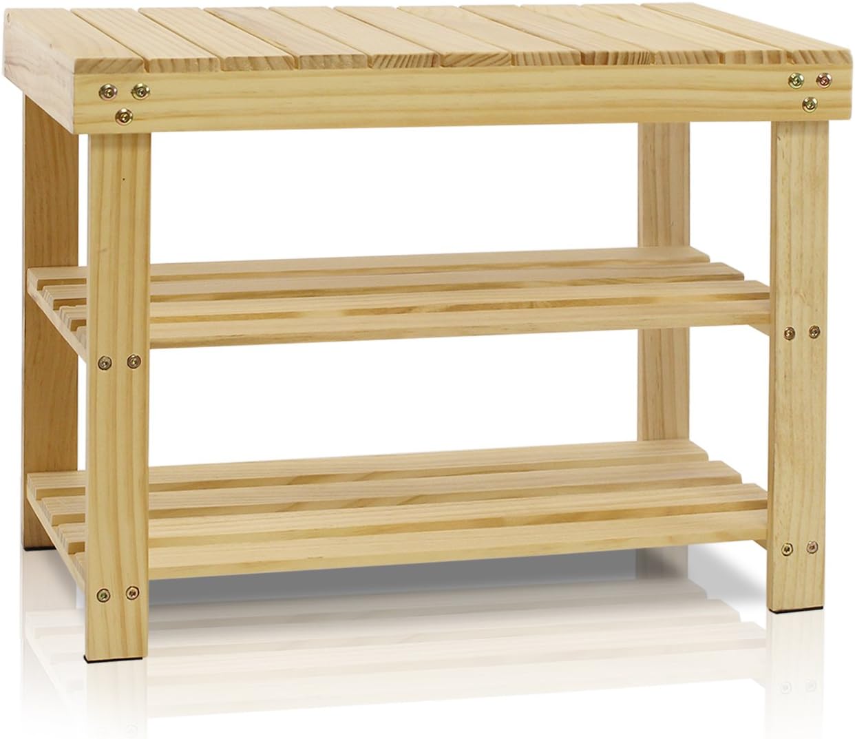 Best Bamboo Pine Solid Wood Shoe Rack, Natural