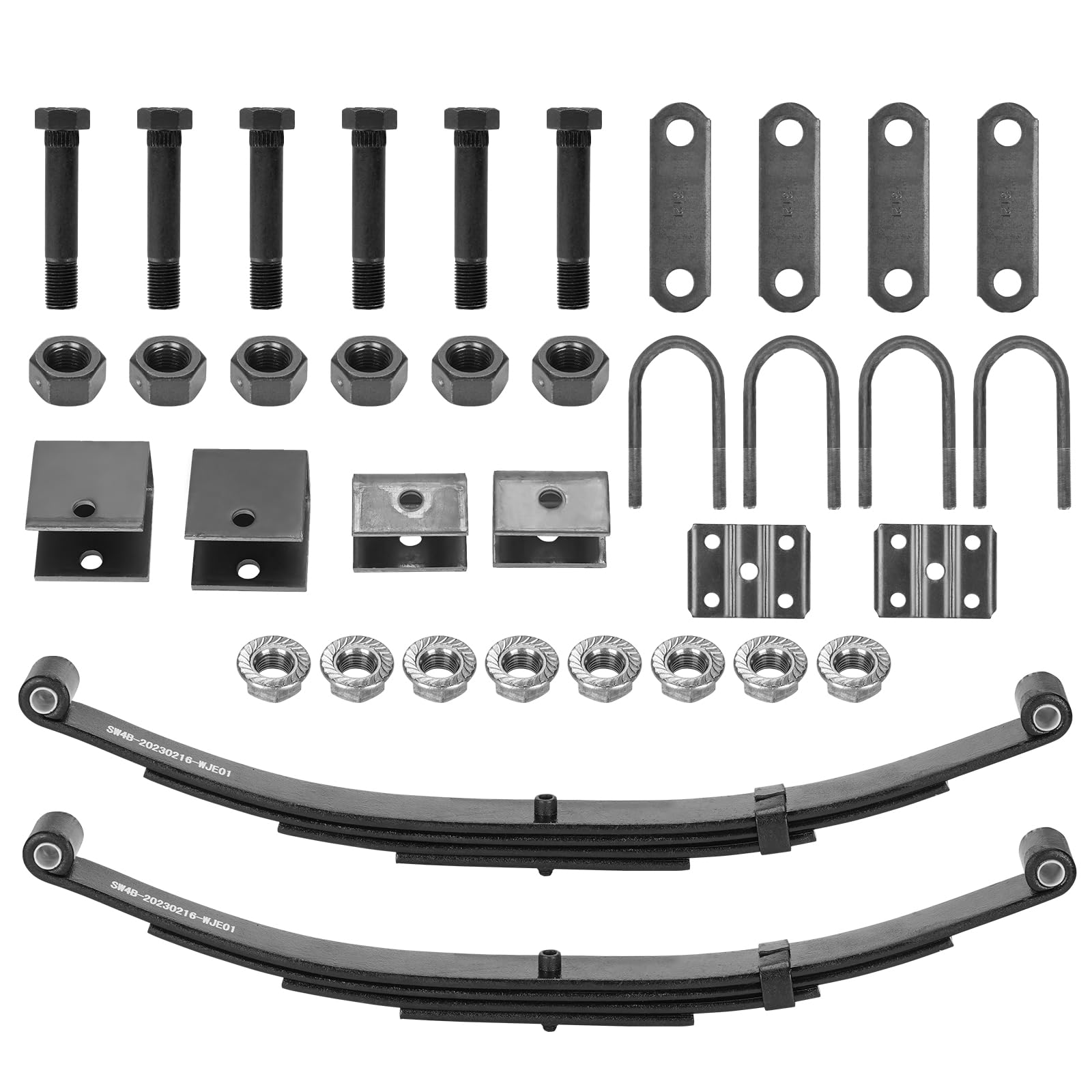 Photo 1 of 2 Pieces of Replacement for SW4B 4 Leaf Trailer Spring, 3500lb Single Trailer Axle Suspension Kit with 1750lb Capacity Double Eyes Leaf Springs, U-Bolt and Hanger Kit