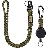 ZXKHYOR 2 Pcs Retractable Keychain, Heavy Duty Retractable Badge Holder Reel – Braided Paracord Lanyard with USA Flag, ID Badge Clip Reel & Parachute Rope Necklace Keychains for Work or Traveling