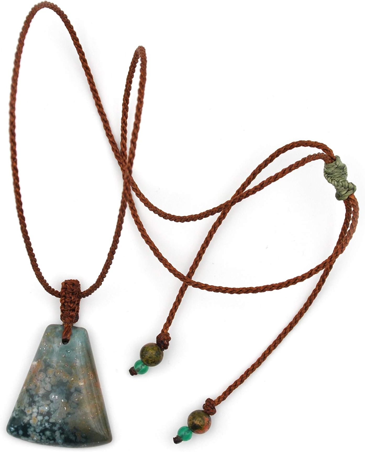 Drilled Bloodstone/Heliotrope Jasper Stone With Brown Threads Pendant/Necklace Handmade with Natural 33mmX29mm Stone. Waterproof and Ajustable.