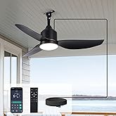Prayou Outdoor Ceiling Fan with Light, 42 Inch Black Waterproof Outdoor Patio Fan with Remote Control, Reversible Quiet DC Motor, 3-Color Dimmable LED for Gazebo, Porch