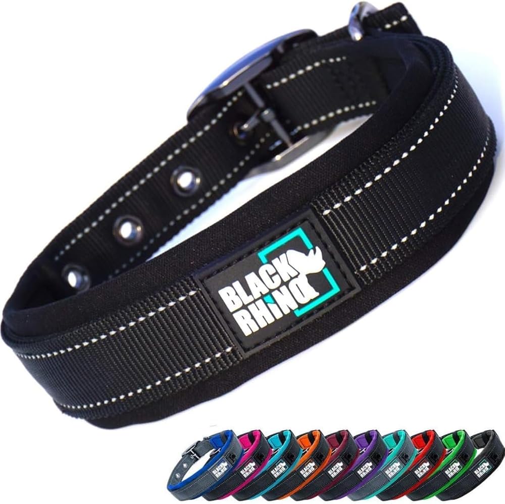 Black Rhino Heavy-Duty Adjustable Reflective Waterproof Dog Collar Pink Black
