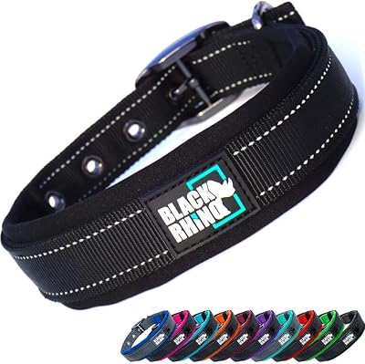 Black Rhino Heavy-Duty Adjustable Reflective Waterproof Dog Collar Pink Black