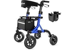 MAXWALK Walkers for Seniors, Rollator Walker with Seat, 10" Rubber Wheels All Terrain Rollator Walker with Backrest, Aluminum