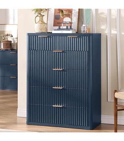 Amazon.com: MAISONARIA Navy 7 Drawer Dresser for Bedroom, 55.9" Wide Modern  Fluted Dresser with Gold Metal Handles, Large Chest of Drawers for Bedroom,  Living Room, Entryway, Hallway : Home & Kitchen
