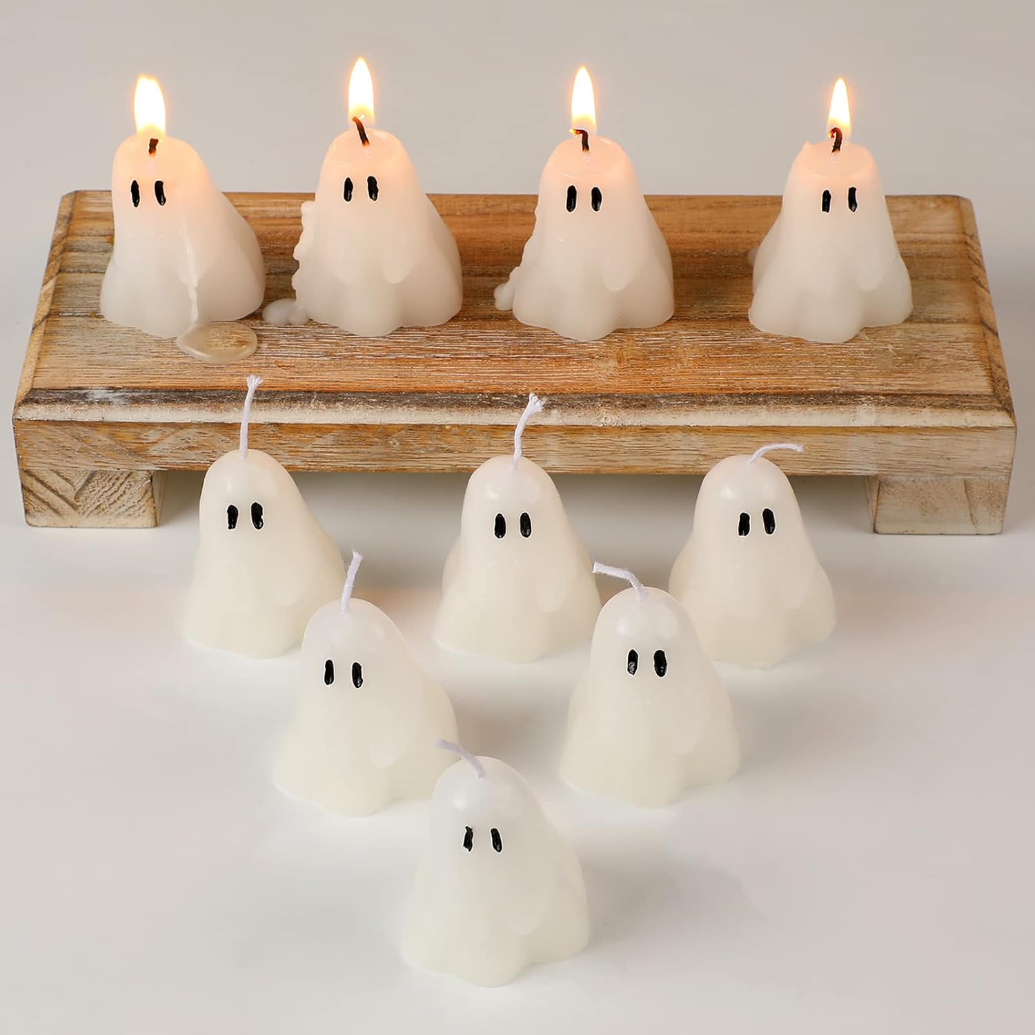 Candles & Holders - 10 Pieces Halloween Ghost Candles Burning Candles Soy Wax White Halloween Decor Candles for Halloween Party Decorations