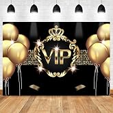 Gold VIP Party Backdrop Gold Crown Balloons Photo Background 5x3ft | Black Studio Props Banner Birthday Party Supplies Photography Backdrop