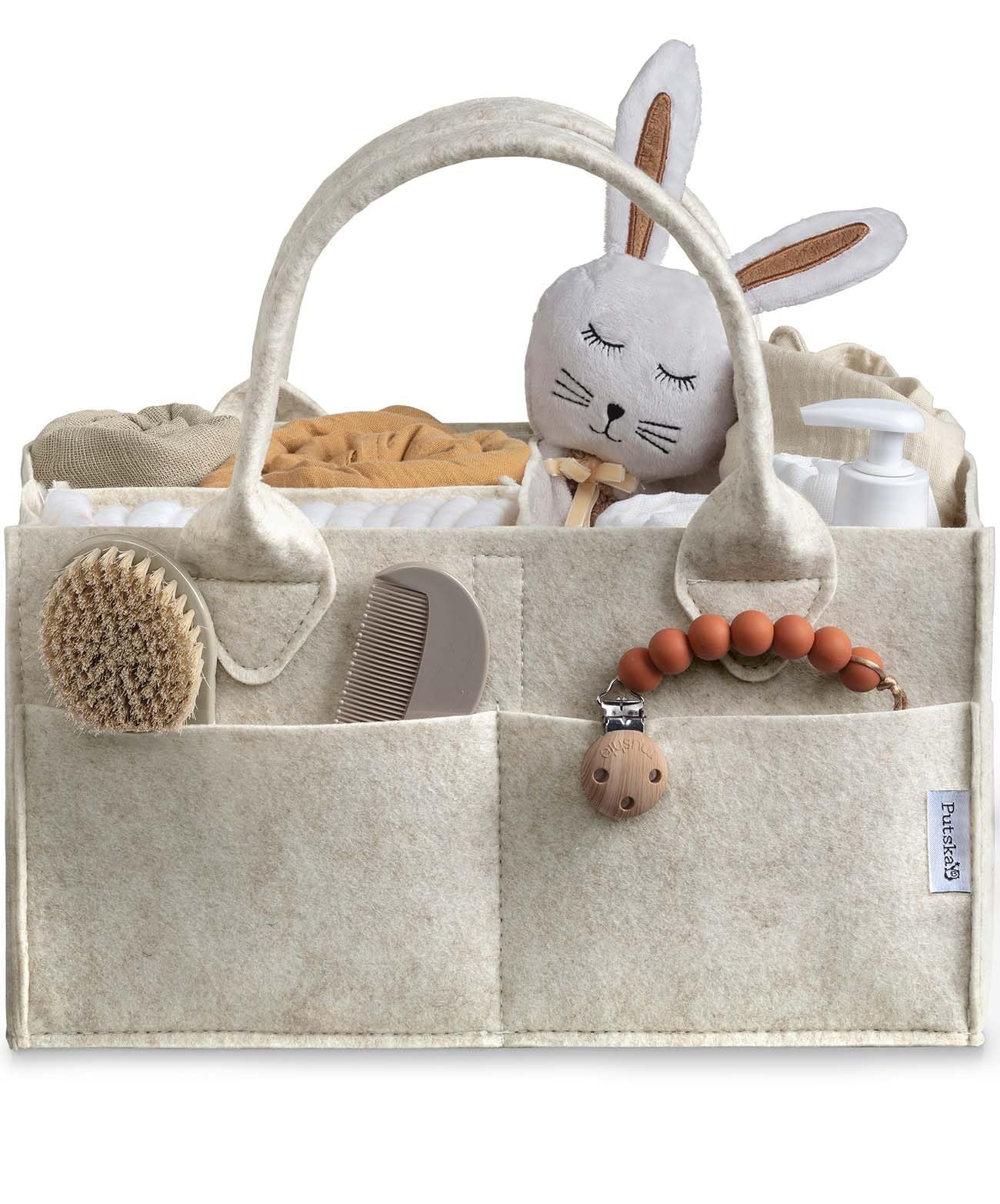 Photo 1 of PUTSKA Baby Diaper Caddy Organizer - Nursery Storage Basket for Diaper Station, Baby Basket Shower Gift List and Registry Must-Have, Newborn Essentials, Nursery Decor for Boy or Girl-White,Extra Large