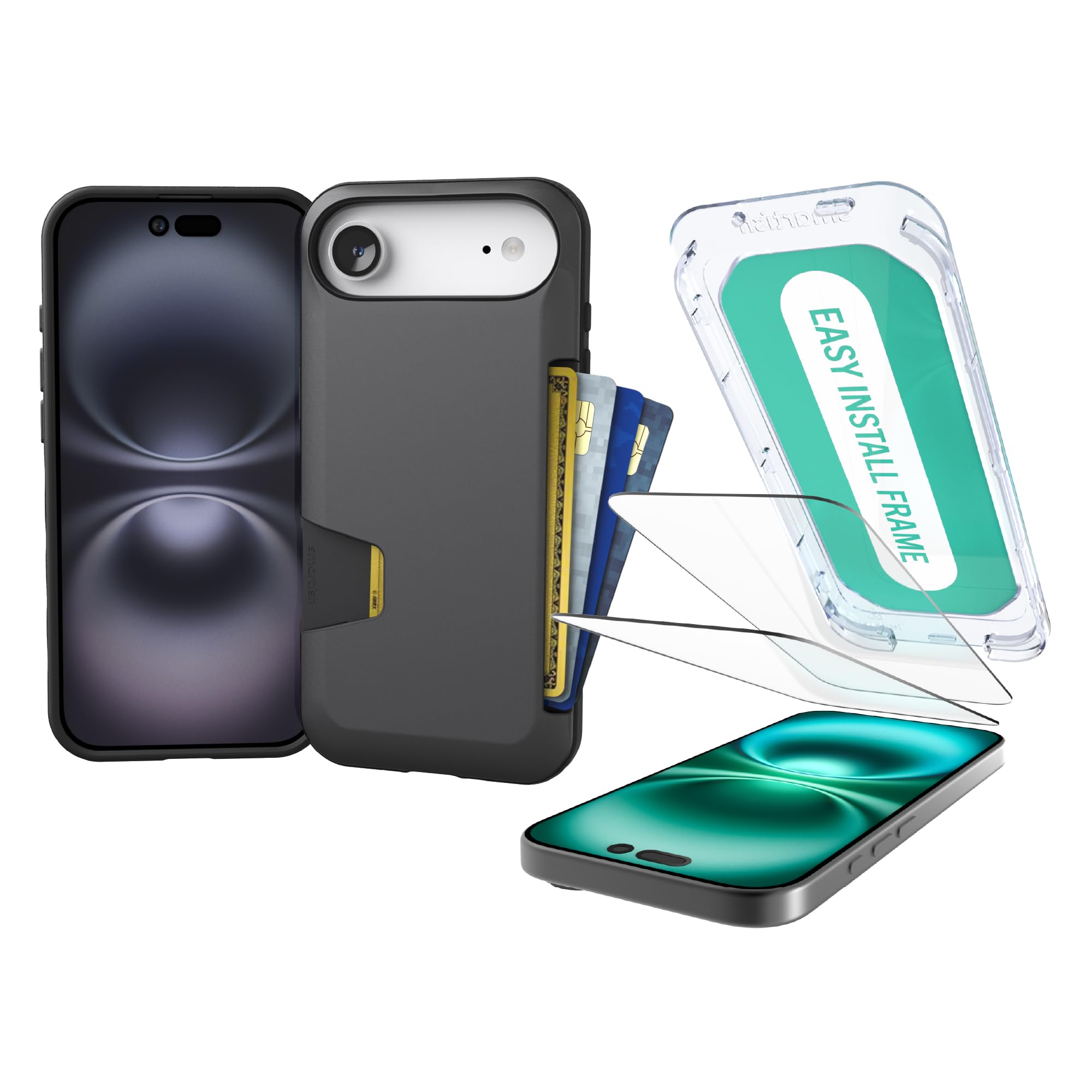Smartish® iPhone Air Wallet Case + Screen Protector - [Slim + Protective] Phone Case Credit Card Holder + 2-Pack Tempered Glass Screen Protectors for Apple iPhone Air - Black Tie Affair