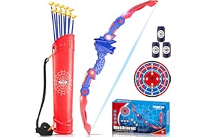 Spider Bow and Arrow Set for Kids with LED Lights - Outdoor Toys for 3 4 5 6 7 8 10 Year Old Boys, Indoor Archery Set Toys wi