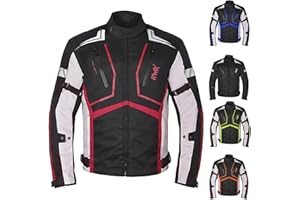 HWK Scorpion Motorcycle Jacket for Men & Women, Motor Bike Jacket and Motorcycle Gear with Body Armor Foam Padding & Breathable Cordura Fabric, Reflective Jacket for Night Visibility - Red, Large