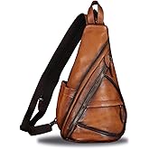 Genuine Leather Sling Bag for Men and Women - Vintage Sling Backpack Shoulder Crossbody Chest Bag for Ipad