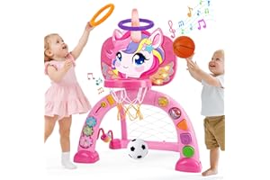 AONTESS Toddler Basketball Hoop & Soccer Goal: Activity Center with Ring Toss – Unicorn Sports Play Set | Toys for Baby Toddlers 12-18 Months & Boys Girls Ages 1-3 | Indoor Outdoor Birthday