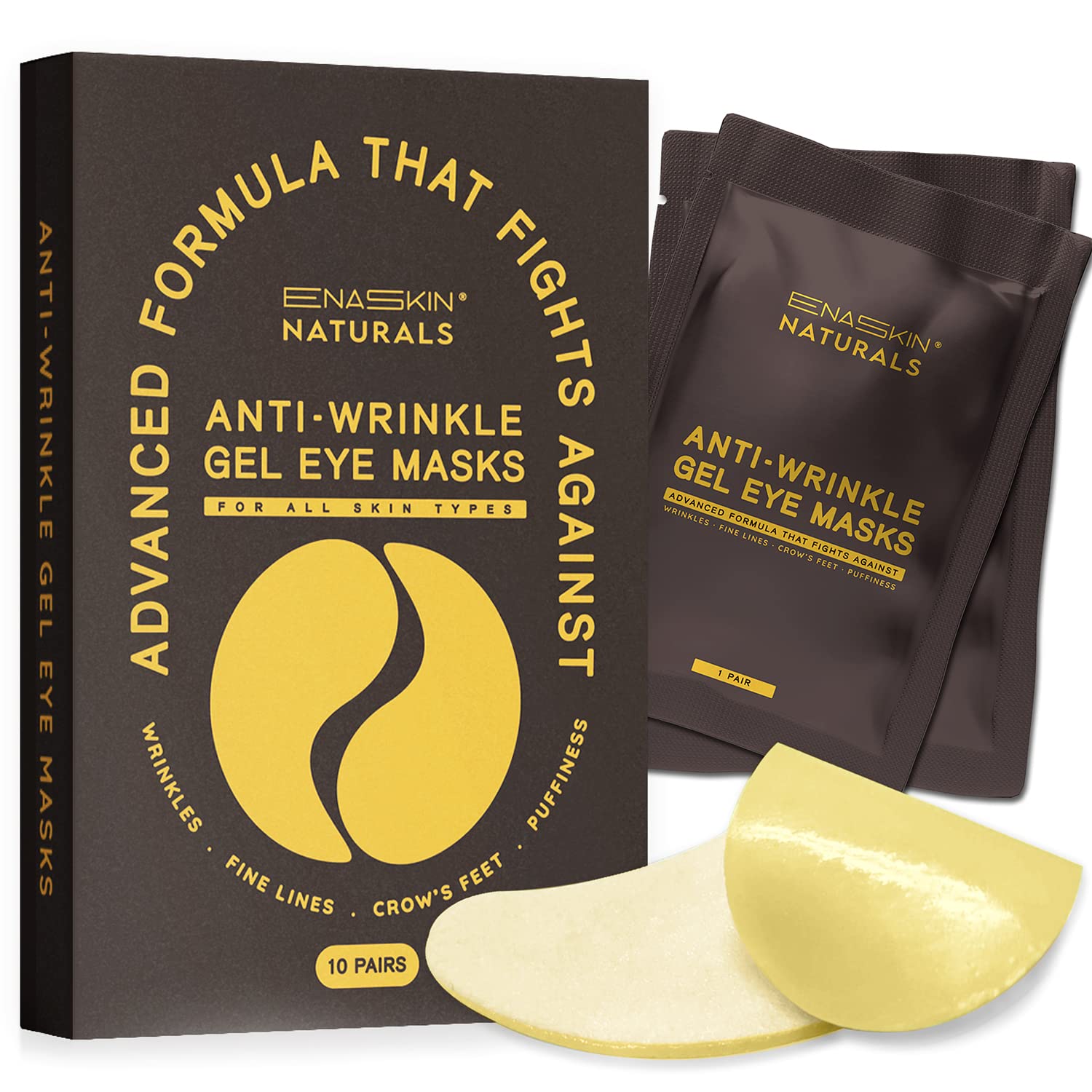 Enaskin Naturals Under Eye Patches for Dark Circles: Premium Gels Pads - Reduce Eye Bags, Wrinkles & Puffy 10 Pairs (Black)