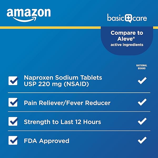AMAZON BASIC CARE NAPROXEN SODIUM TABLETS 220 MG, PAIN RELIEVER/FEVER REDUCER (NSAID), 12-HOUR RELIEF FOR HEADACHE, BACKACHE, MENSTRUAL PAIN, MUSCLE ACHES, ARTHRITIS, 200 COUNT (PACKAGING MAY VARY)