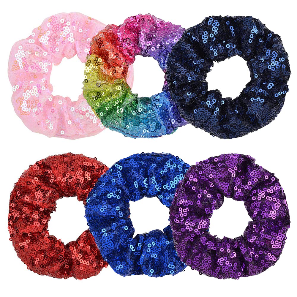 6 Pcs Sequin Scrunchies Glitter Hair Ropes Ponytail Holders Xmas Hair Accessories for Women Girls (Random Color) — image 1