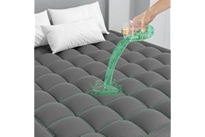 JTE Queen Mattress Pad for Back Pain, 100% Waterproof Quilted Fitted Mattress Protector, Breathable Cooling Mattress Topper Extra Thick Bed Cover Pillow Top 8-21" Deep Pocket