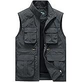 Panegy Men's Summer Cargo Utility Vest Multi Pockets Sleeveless Jacket for Fishing Travel Photo XS-4XL