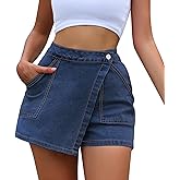 Women High Waisted Wrap Denim Shorts Casual Y2k Denim Cargo Jeasn Skort Cross Over Waist Asymmetrical Mini Shorts