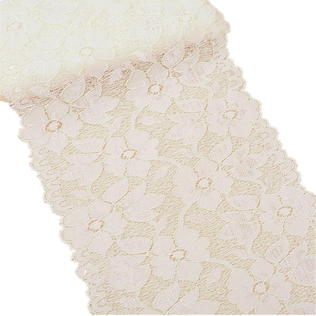 Photo 1 of MSCFTFB 5 Yards Width 6.3 Inch Stretch Lace Trim Fabric Elastic Lace Flowers Ribbon for Garment Craft Embellishment Wedding Baby Shower Table Decorations (Ivory)