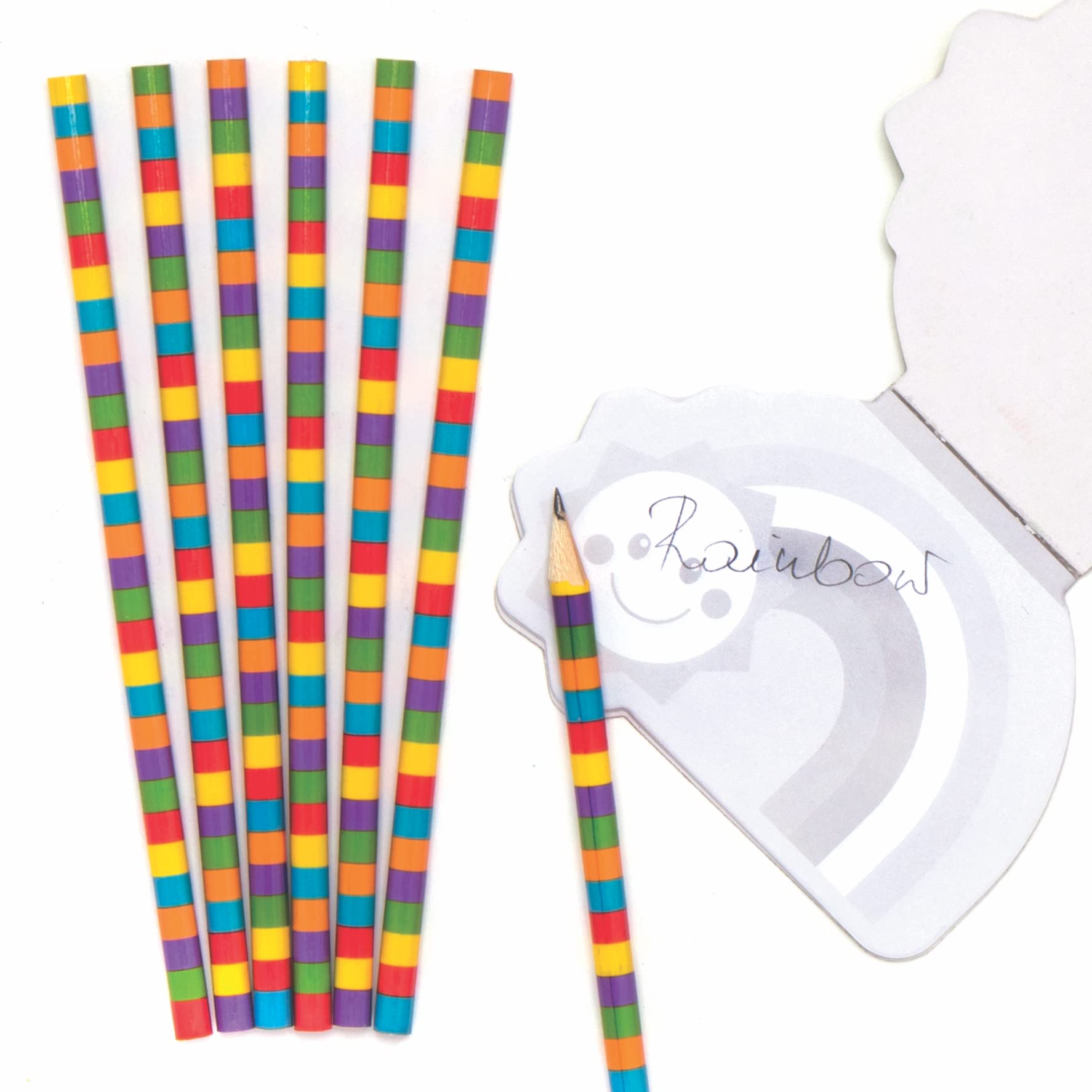 Baker Ross AT962 Rainbow Pencil Set - Pack of 12, Ideal for Kids School Set, Homework, School Classwork, Party Bag Filler and Small Gifts