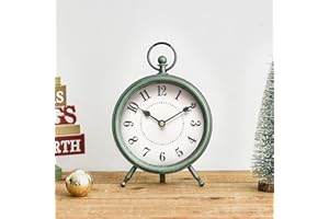 EMAX HOME Vintage Rustic Green Table Clock on Stand, Decorative Desk and Shelf Clock，Decorative Battery Operated Table Top Clock for Living Room，Silent Non-Ticking