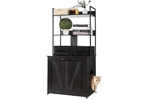 DWANTON Litter Box Enclosure with 2 Storage Shelves and 2 Drawers, 2-in-1 Hidden Cat Litter Box Enclosure Furniture with Shelf, Reversible Entrance, Washable Drawers, 50-Inch, Dark Grey