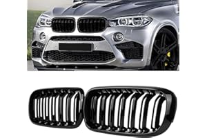 DEKEWEI F15 Grill, Front Kidney Grille for 2014-2018 X5 Series F15 2015-2019 X6 Series F16 X5M F85 X6M F86 (Double Slats Gloss Black Grills, 2pcs)