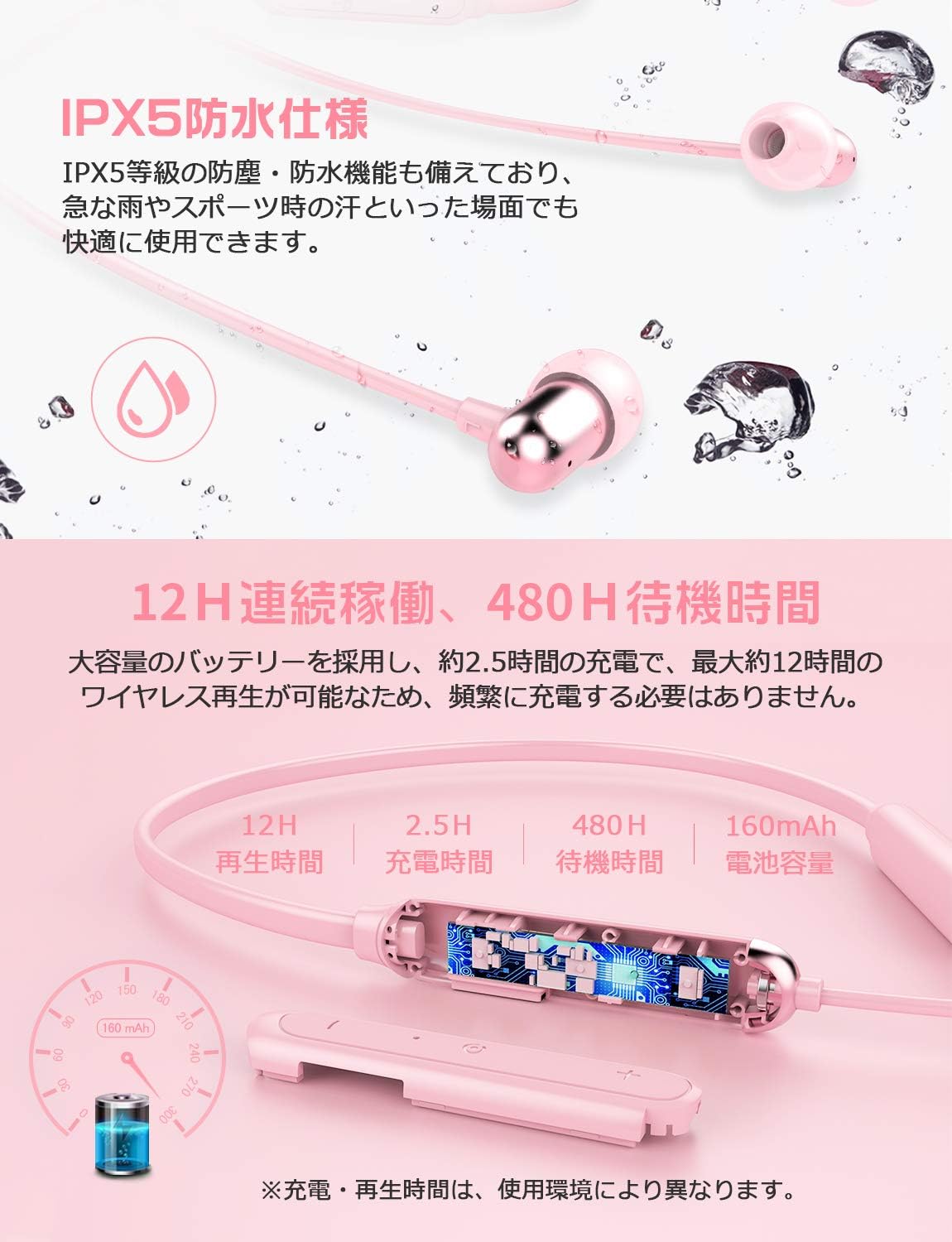 Amazon Co Jp 人気 女性 プレゼント ワイヤレス イヤホン Bluetooth 5 0 ピンク かわいい コンパクト マグネット ブルートゥース イヤフォン 人気 プレゼント 女の子 高音質 マイク付き いやほん 通話 12h 長時間 待機 防水 軽量 ネックバンド スマホ用 Iphone Ipod