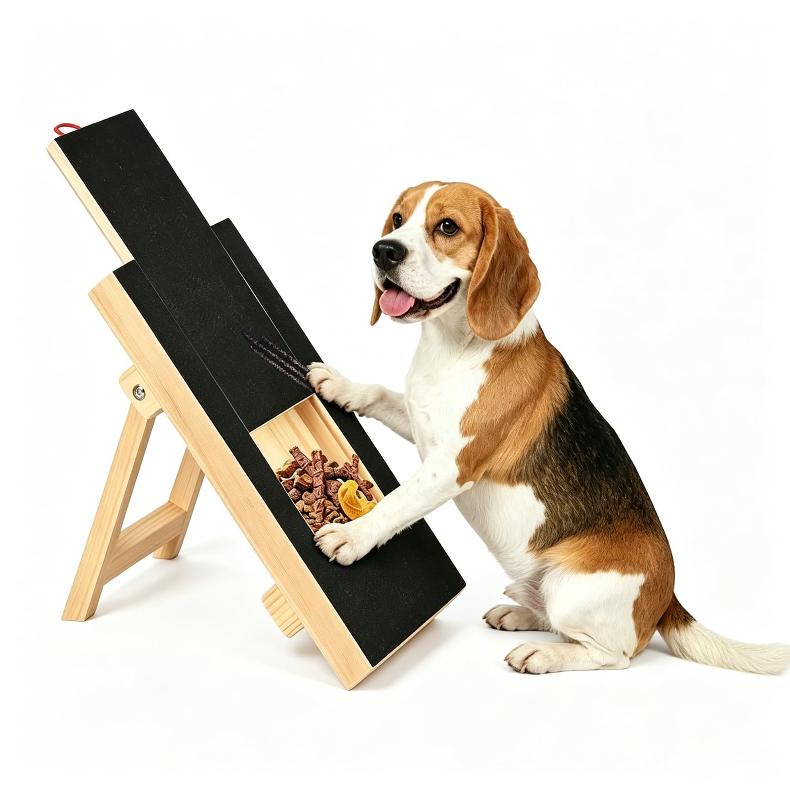 dog nail scratch board, dog nail scratch board with treat box -slow feeder, with support frame, wood
