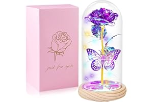 QUNPON Valentines Day Rose Gifts for Her,Valentines Day Flowers Gifts for Mom Women Girlfriend,Birthday Gifts for Women,Valentines Gifts for Wife,Purple Butterfly Rose Gifts for Valentine's Day Anniversary