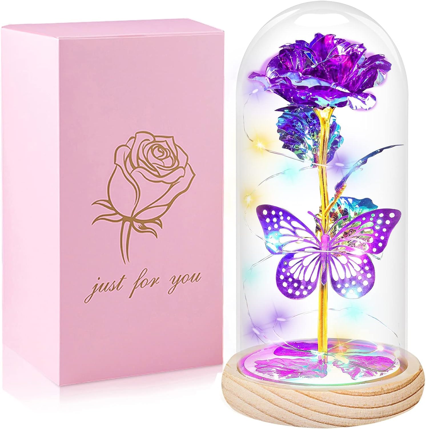 StowBin QUNPON Mothers Day Flowers Gifts From Daughter Son, Birthday for Women Her, Mum Grandma Nanny, Beauty and the Beast Rose in Glass Dome, Forever Artificial