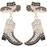 Rhinestone Cowboy Boots Earrings Western Cowgirl Boots Drop Dangle Earrings for Women Enamel Hat Boot Boho Earrings Country Concert Party Outfits Jewelry Gifts