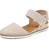 mysoft Women's Low Wedge Sandals Comfortable Closed Toe Espadrilles Slip on Elastic Ankle Strap Walking Sandals