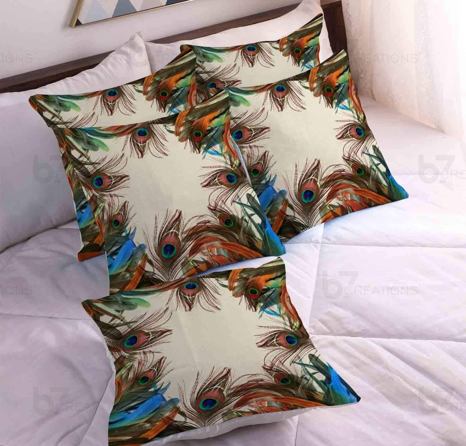 b7 CREATIONS Designer Cushion Cover (Poly Canvas Fabric),Size : 16 x 16 Inch - Set of 5 Pcs
