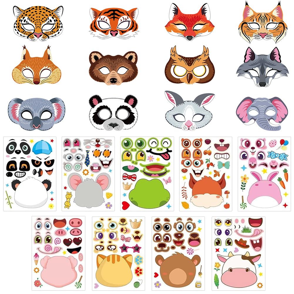 Spiritzohic 30 Pieces Party Favors, Animal Theme Birthday Party Supplies Including Masks Stickers, Animal Costumes Dress-Up Party Supplies and Decorations