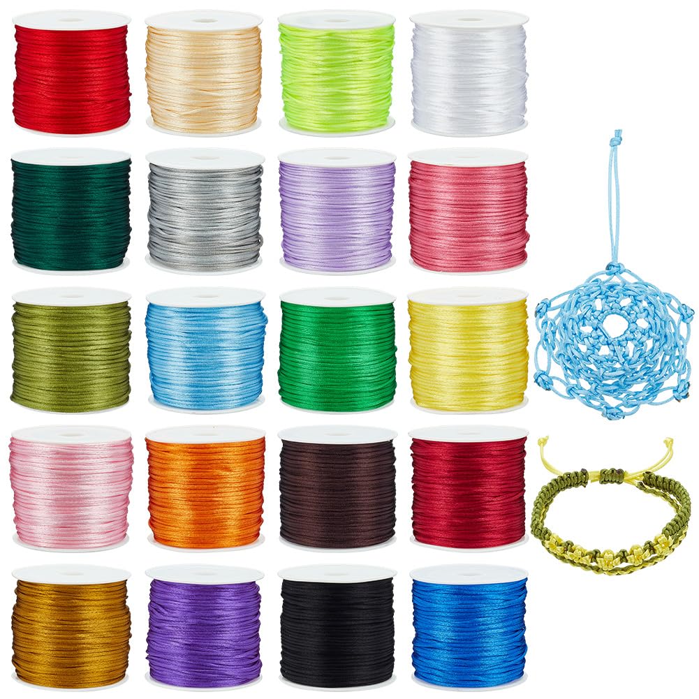 PH PandaHall 20 Colors 640 Yards 1mm Rattail Satin Nylon Trim Cord for Necklace Bracelet Beading Kumihimo Chinese Knot