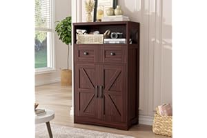 Bonvache Kitchen Storage Cabinet with Doors and 2 Drawers, Farmhouse Small Pantry Cabinet, Wood Rustic Buffet Sideboard Cabin