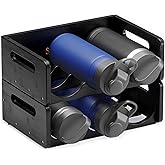 SpaceAid Bamboo Water Bottle Organizer with Labels, Kitchen Pantry Storage Rack for Cabinets, Home Cup and Wine Bottle Holder Shelf Organizers, 2 Pack 3-Slot, Black