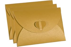 PATIKIL Gift Card Envelopes, 12 Pack Heart Shaped Clasp Small Gift Cards Holder Mini Envelope for Birthdays Weddings, Gold