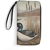 Great Northern Diver Wallet for Men Women Clutch Leather Wristlet Purse Card Holder with Grip Hand Strap
