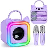 Mini Karaoke Machine for Kids with 2 Wireless Microphones - Toys Gift for Boys Girls Ages 4, 5, 6, 7, 8, 9,10,11,12+Year Old - Christmas, Birthday, Party Singing Gift (Purple)