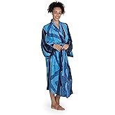 NOVICA Artisan Hand-Painted Long Kimono Patterned Robe with Pockets for Women Lightweight Loungewear from Indonesia 'Tropical Sea'