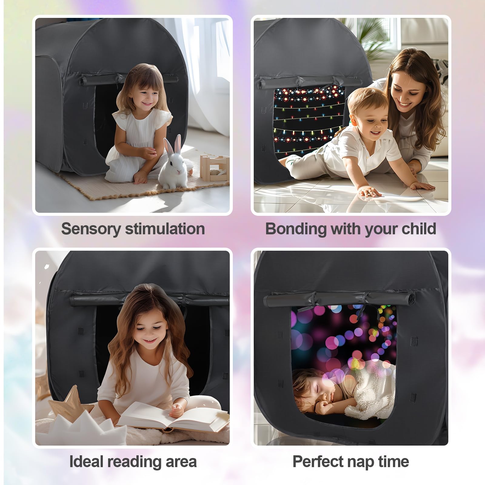 FAHKNS Sensory Tent for Kids with Autism, SPD, Anxiety, ADHD, Calm Corner for Children to Play and Relax, Play Pop-up Blackout Tent with Travel Bag, Sensory Play Tent Sensory Den
