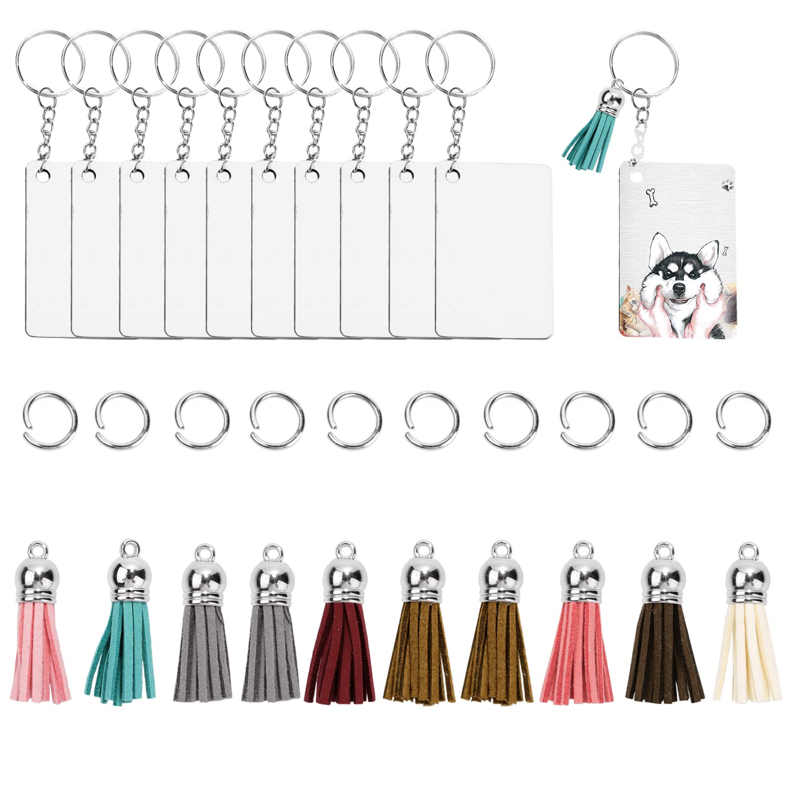 Hopton Sublimation Keyring Blanks, 40 PCS Sublimation Keyring Blanks Bulk, with Sublimation Blanks, Tassels, Keychain Rings and Jump Rings for DIY Keyring Crafting(Rectangle)
